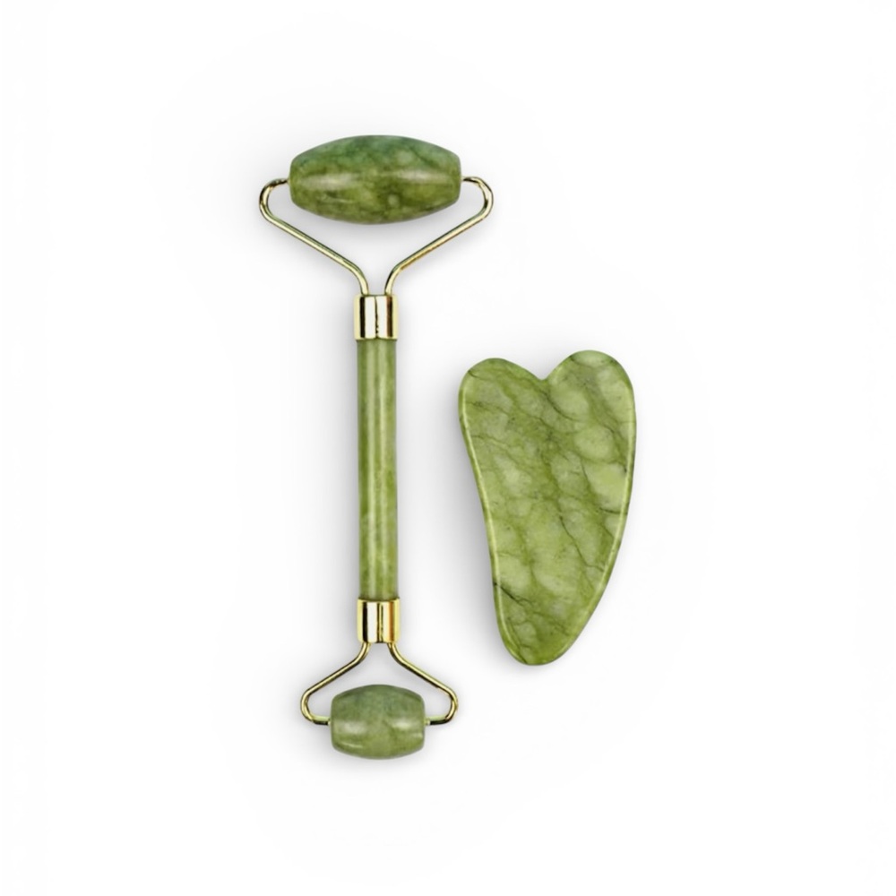 Green Stone Facial Roller + Gua Sha Set Skincare Tool